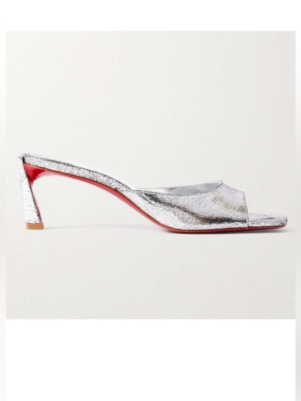 Christian Louboutin Condora 55 Metallic Cracked Leather Mules in Silver